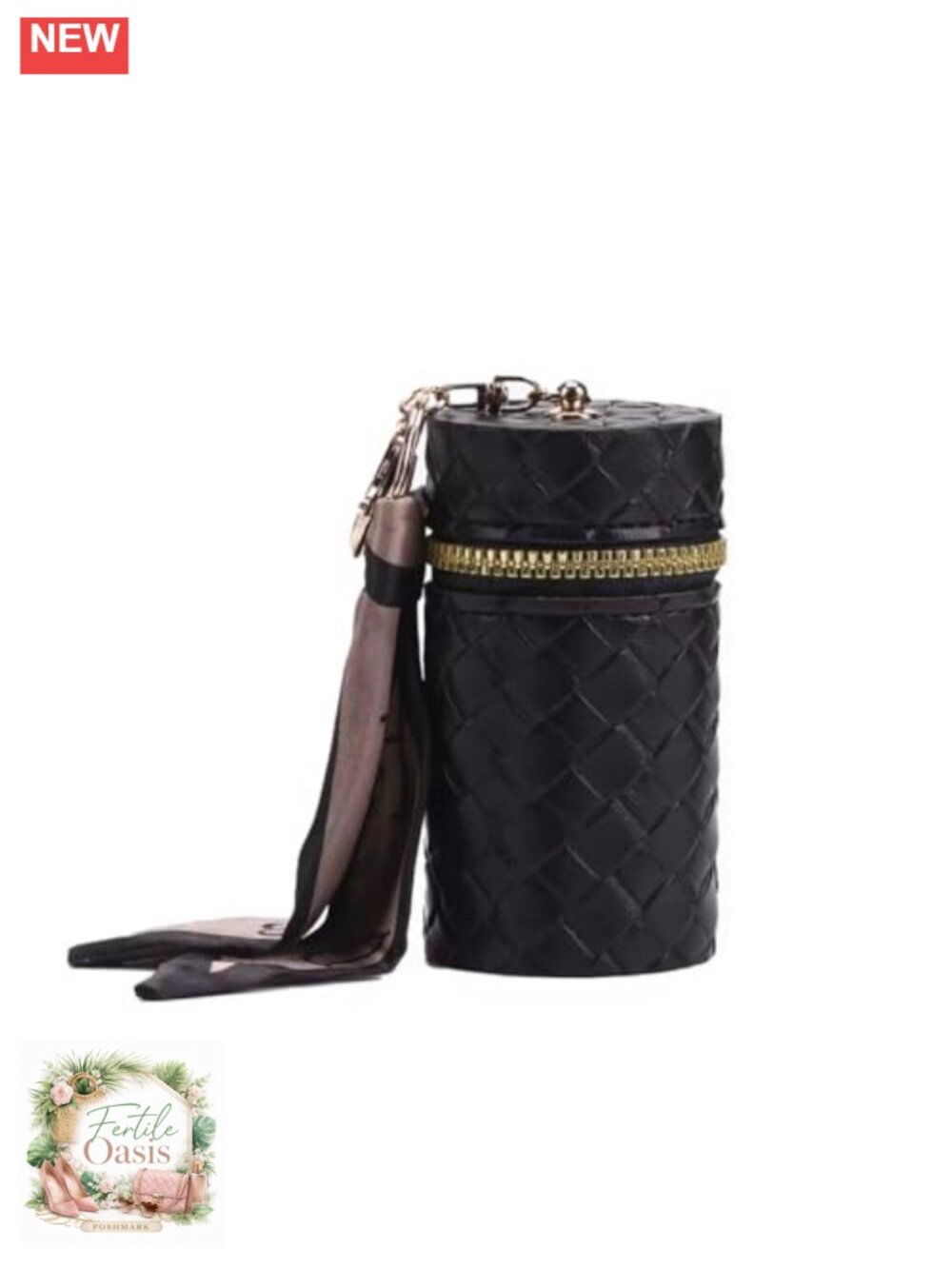 Woven Leather Cylinder Keychain Pouch with Strap, Mini Lipstick Holder Bag Charm